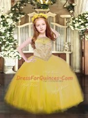 Floor Length Gold Child Pageant Dress Scoop Sleeveless Zipper