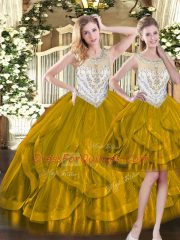 Sleeveless Zipper Floor Length Beading and Ruffles Ball Gown Prom Dress