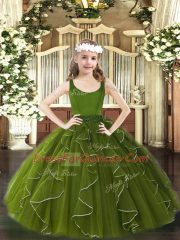 Organza Scoop Sleeveless Zipper Beading and Ruffles Pageant Dress for Teens in Olive Green
