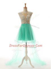 Enchanting Tulle Sleeveless High Low Prom Dresses and Appliques