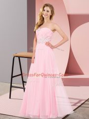 Top Selling Baby Pink Sleeveless Appliques Floor Length Prom Gown