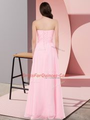 Top Selling Baby Pink Sleeveless Appliques Floor Length Prom Gown