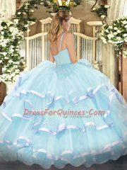 Sumptuous Sleeveless Organza Floor Length Zipper Sweet 16 Dress in Apple Green with Beading and Ruffled Layers