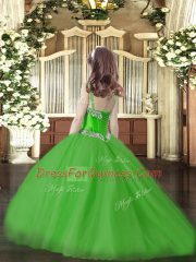 Straps Sleeveless Tulle Little Girls Pageant Dress Beading Sweep Train Lace Up