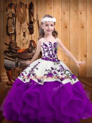 Beautiful Sleeveless Embroidery and Ruffles Lace Up Little Girls Pageant Dress