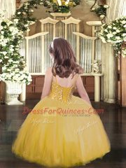 Spaghetti Straps Sleeveless Lace Up Little Girl Pageant Gowns Rose Pink Tulle