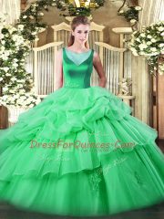 Fantastic Apple Green Scoop Neckline Beading and Appliques and Pick Ups Quinceanera Dresses Sleeveless Side Zipper