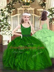 Fashionable Green Quinceanera Gown Military Ball and Sweet 16 and Quinceanera with Beading and Ruffles V-neck Sleeveless Zipper