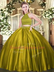 Unique Brown Sleeveless Floor Length Beading Backless Quinceanera Gowns