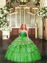 Green Organza Lace Up Sweetheart Sleeveless Floor Length 15 Quinceanera Dress Beading and Ruffled Layers