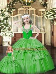 Green Organza Lace Up Sweetheart Sleeveless Floor Length 15 Quinceanera Dress Beading and Ruffled Layers