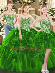 Sweetheart Sleeveless Tulle Quinceanera Dress Beading and Ruffles Lace Up