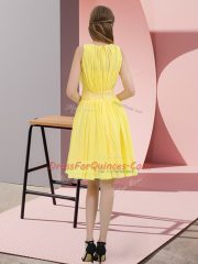 Scoop Sleeveless Dama Dress for Quinceanera Knee Length Sequins Champagne Chiffon