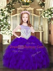 Wonderful Purple Ball Gowns Beading and Ruffles Little Girl Pageant Gowns Zipper Organza Sleeveless Floor Length