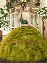 Fitting Brown Tulle Zipper 15 Quinceanera Dress Sleeveless Floor Length Beading and Ruffles