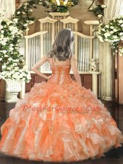 Inexpensive Floor Length Orange Kids Formal Wear Organza Sleeveless Beading and Sequins