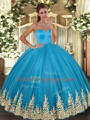 Clearance Baby Blue Sweetheart Lace Up Appliques 15th Birthday Dress Sleeveless