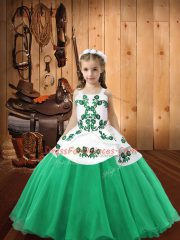 Straps Sleeveless Lace Up Kids Formal Wear Turquoise Organza