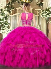 Fashion Gold Zipper Sweet 16 Dresses Beading and Ruffles Sleeveless Floor Length