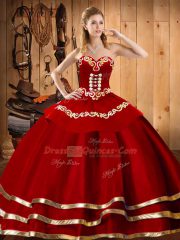 Admirable Ball Gowns 15 Quinceanera Dress Wine Red Sweetheart Organza Sleeveless Floor Length Lace Up