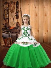 Straps Sleeveless Lace Up Pageant Gowns For Girls Green Organza