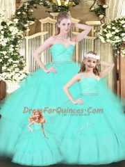 Apple Green Sleeveless Lace and Ruffled Layers Floor Length 15th Birthday Dress