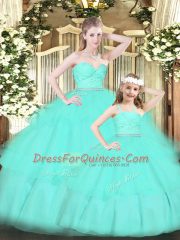 Apple Green Sleeveless Lace and Ruffled Layers Floor Length 15th Birthday Dress