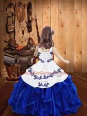 Sleeveless Floor Length Embroidery and Ruffles Lace Up Little Girls Pageant Gowns with Fuchsia