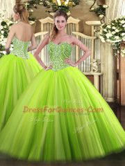 Tulle Lace Up Sweetheart Sleeveless Floor Length Ball Gown Prom Dress Beading