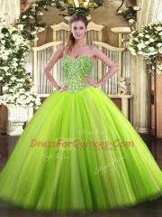 Tulle Lace Up Sweetheart Sleeveless Floor Length Ball Gown Prom Dress Beading