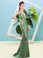 Green Sleeveless Sequined Zipper Prom Dresses for Prom and Party