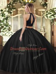 Decent Rust Red Ball Gowns Halter Top Sleeveless Tulle Floor Length Backless Beading 15 Quinceanera Dress