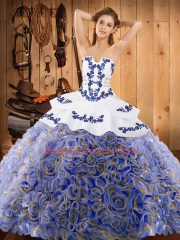 Pretty Multi-color Satin and Fabric With Rolling Flowers Lace Up Vestidos de Quinceanera Sleeveless With Train Sweep Train Embroidery