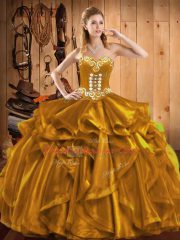 Pretty Gold Sleeveless Organza Lace Up Quinceanera Dresses for Military Ball and Sweet 16 and Quinceanera