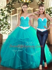 Floor Length Ball Gowns Sleeveless Turquoise Sweet 16 Dresses Lace Up