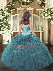 Straps Sleeveless Organza Little Girl Pageant Dress Beading and Ruffles Lace Up