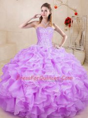 Perfect Sweetheart Sleeveless Organza Ball Gown Prom Dress Beading and Ruffles Lace Up