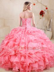 Perfect Sweetheart Sleeveless Organza Ball Gown Prom Dress Beading and Ruffles Lace Up