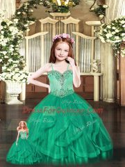 Green Sleeveless Floor Length Beading and Ruffles Lace Up Sweet 16 Quinceanera Dress