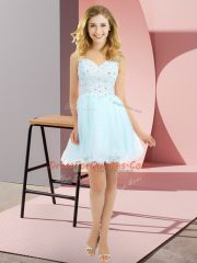 Enchanting Beading and Lace Quinceanera Dama Dress Light Blue Side Zipper Sleeveless Mini Length