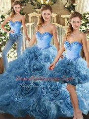 Baby Blue Lace Up Quinceanera Gowns Beading Sleeveless Floor Length
