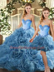 Baby Blue Lace Up Quinceanera Gowns Beading Sleeveless Floor Length