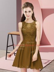 Unique Brown Chiffon Zipper Scoop Sleeveless Mini Length Quinceanera Court of Honor Dress Appliques