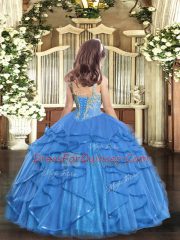 Custom Made Floor Length Lace Up Winning Pageant Gowns Orange for Military Ball and Sweet 16 and Quinceanera and Wedding Party with Beading and Ruffles