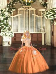 Floor Length Orange Red Quince Ball Gowns Off The Shoulder Sleeveless Lace Up