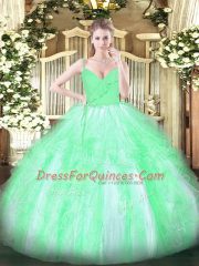 Ball Gowns 15 Quinceanera Dress Apple Green Spaghetti Straps Organza Sleeveless Floor Length Zipper