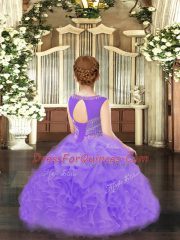 Exquisite Organza Scoop Sleeveless Lace Up Beading and Ruffles and Pick Ups Little Girls Pageant Dress in Gold