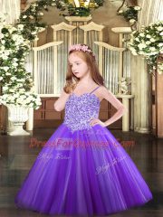 Lavender Spaghetti Straps Lace Up Appliques Little Girls Pageant Gowns Sleeveless