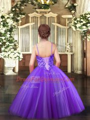 Lavender Spaghetti Straps Lace Up Appliques Little Girls Pageant Gowns Sleeveless