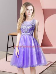 Flirting Scoop Sleeveless Prom Gown Knee Length Beading Lavender Tulle